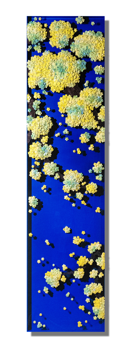 Becoming Again_AA4, 2023, Paper buttons, beads, pins on DIASEC