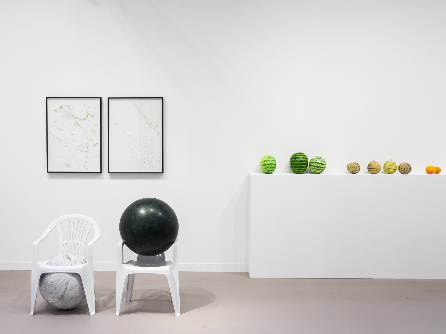 Installation view: Alicja Kwade,&nbsp;Fruit of Labor, Frieze Los Angeles, 2026, 303 Gallery, Booth B20. Photo: Ed Mumford