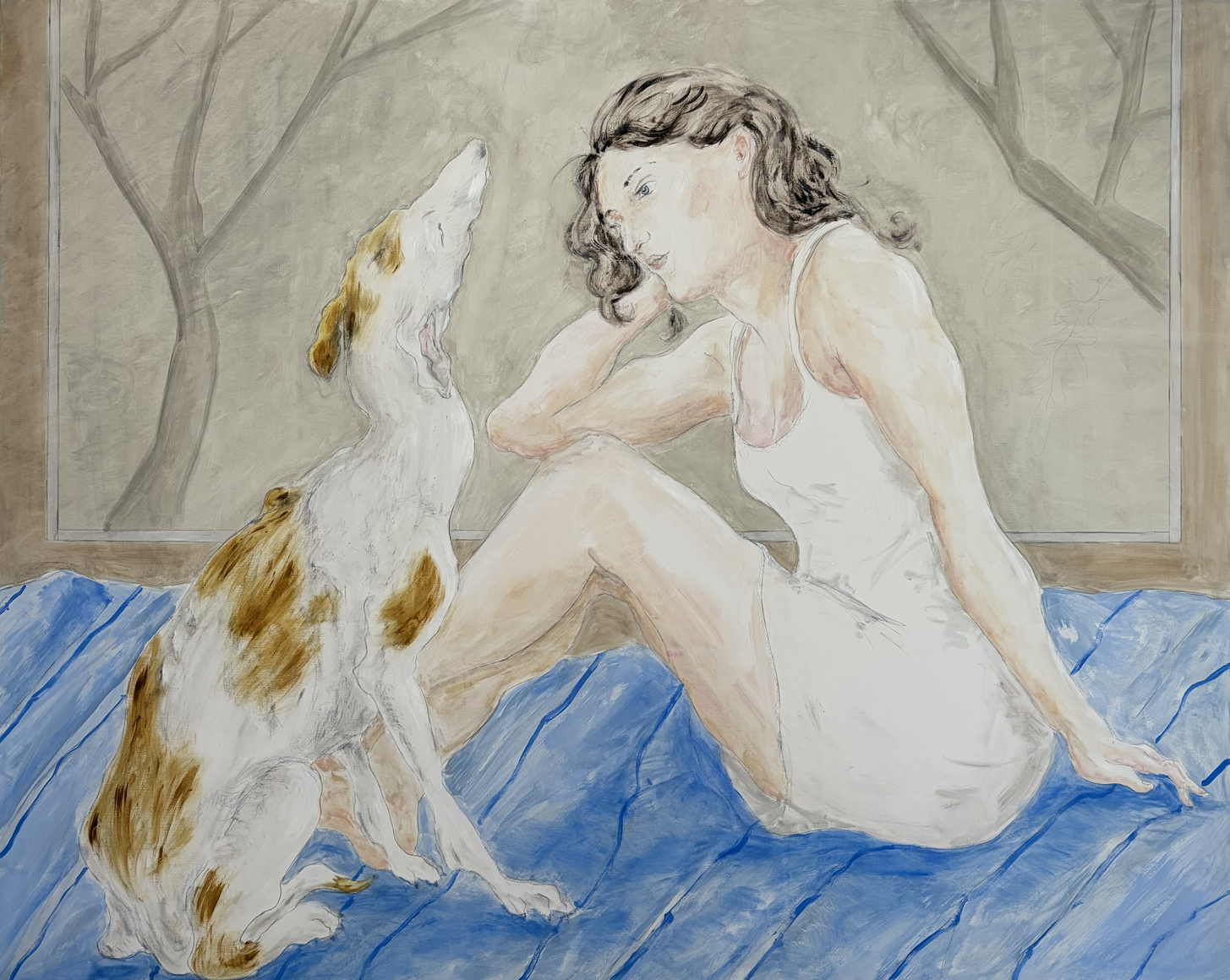 Tanya Merrill,&nbsp;Blue Belle, 2026. Oil and graphite on linen.