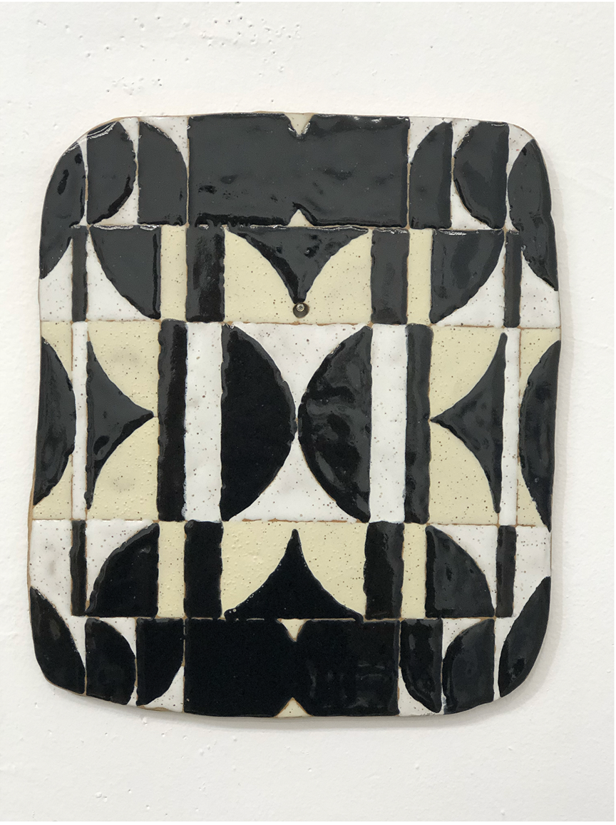 Kevin Uma&ntilde;a, How Many Times to Break Up The Moon, 2025. Glaze on ceramics, 12 1/4 x 10 3/4 x 1/2 inches.