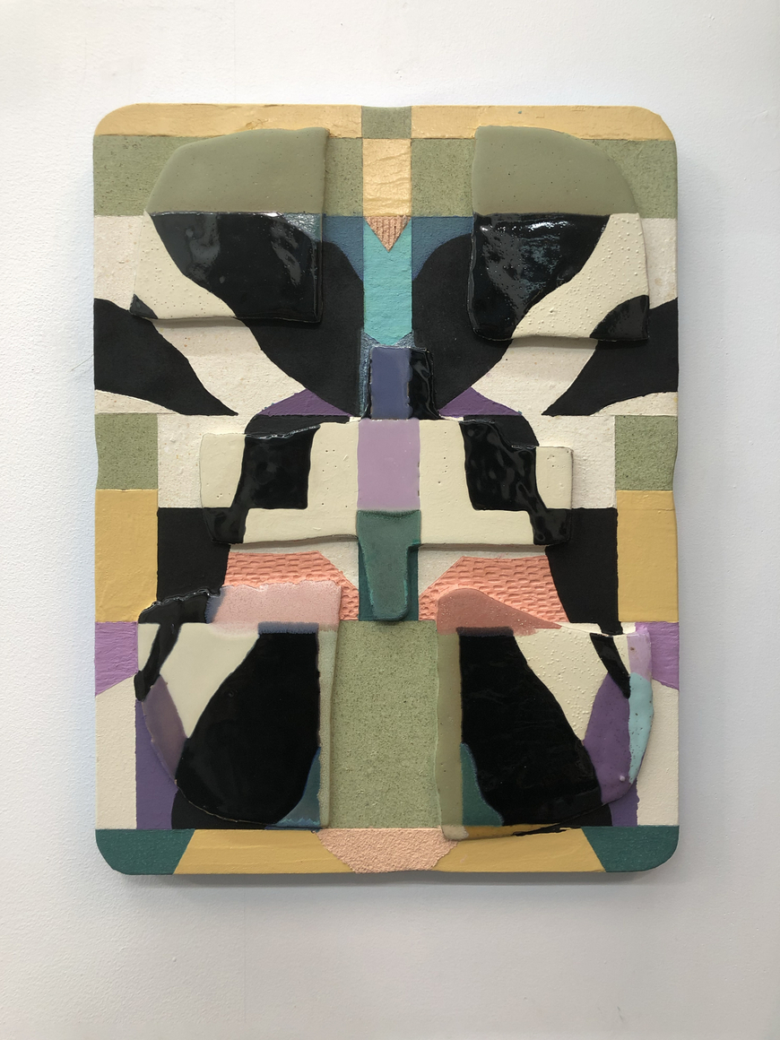 Kevin Uma&ntilde;a, Grazing in the Morning Light, 2026. Acrylic, oil, vinyl paint, flock, ink, oil pastel, sand, salt, resin, gouache, and ceramics on canvas, 24 x 18 1/4 x 2 3/4 inches.