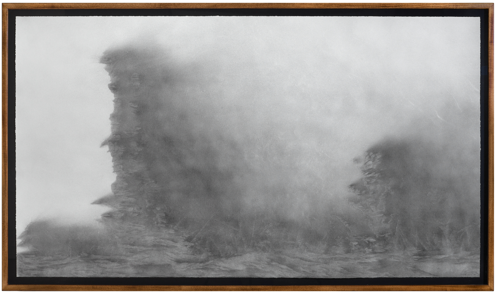 Nick Vaughan &amp; Jake Margolin Skelly's 3, 2025 charcoal powder and wind on paper 40 1/2 x 72 inches