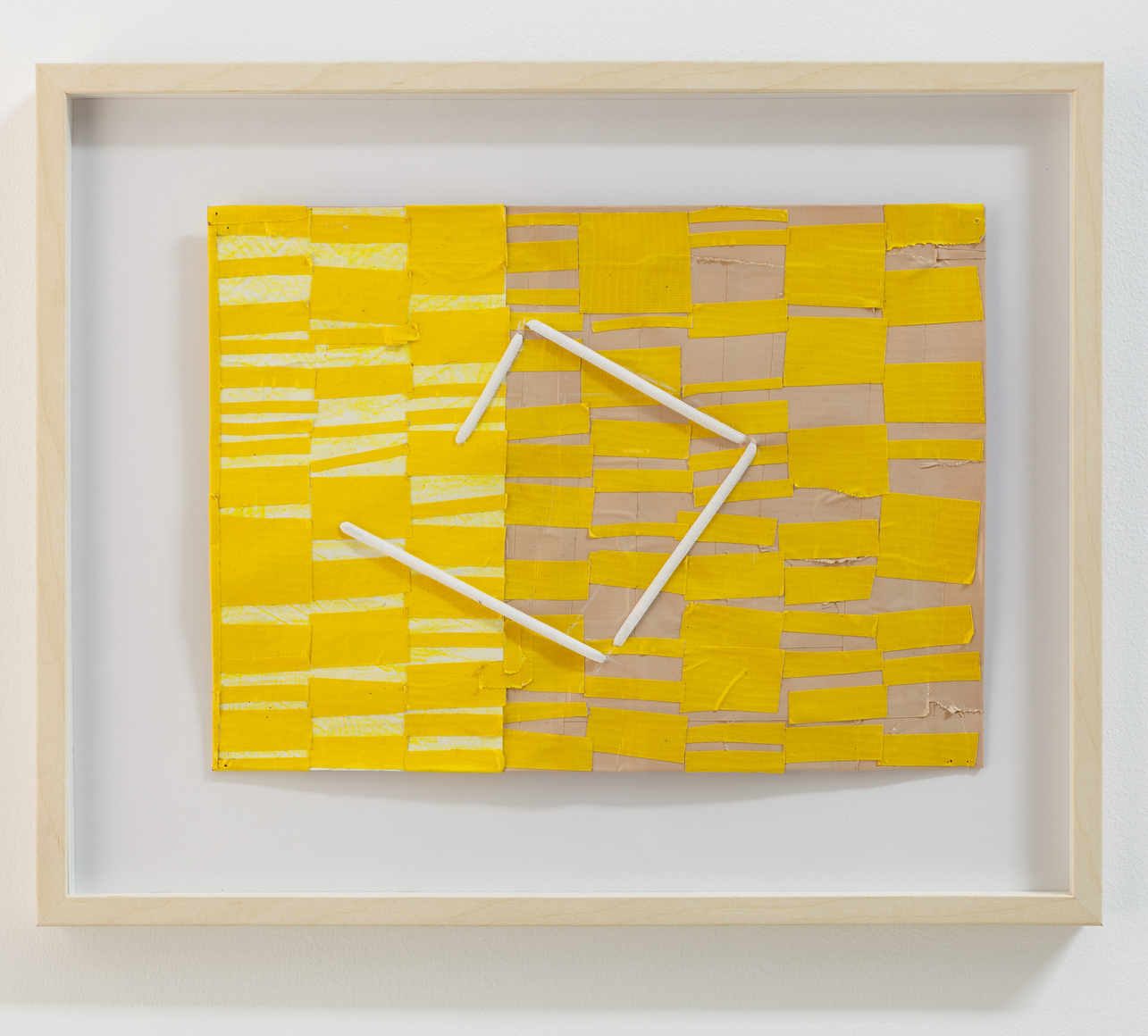 Nathaniel Donnett Time &ndash; Space &ndash; Settlement, 2021 duct tape, paper, shoelace, color pencil 14 x 16 1/2 x 1 inches