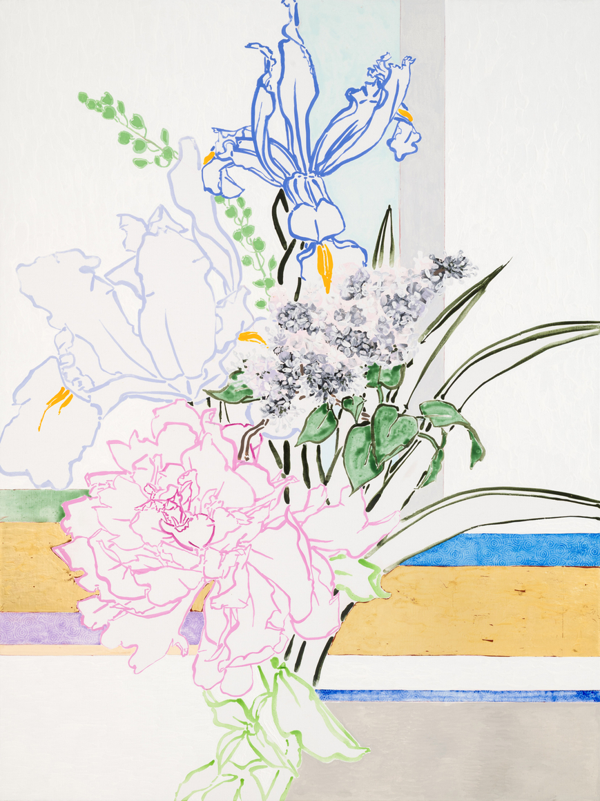 Spring Bouquet - White, 2025 Signed, titled, and dated on verso Acrylic, oil, cont&eacute; crayon, and gold leaf on linen 72 x 54 inches