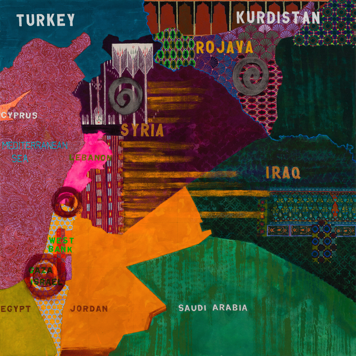 Syria Rojava Israel Gaza, 2022-23 Acrylic on canvas 60 x 60 inches