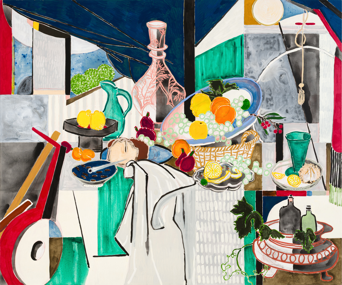 La Desserte after Matisse after de Heem, 2024 Acrylic, oil, cont&eacute; crayon on linen 72 x 86 inches