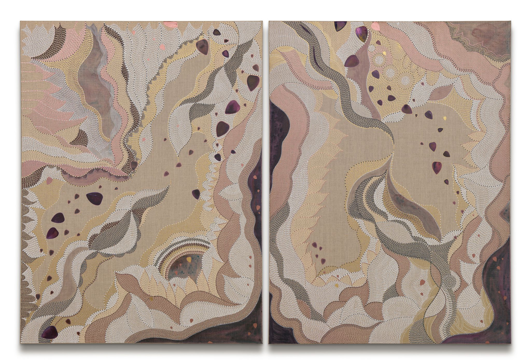 Inseparable, 2025, ink and watercolor on linen, 48 x 72 inches/122 x 182.9 cm