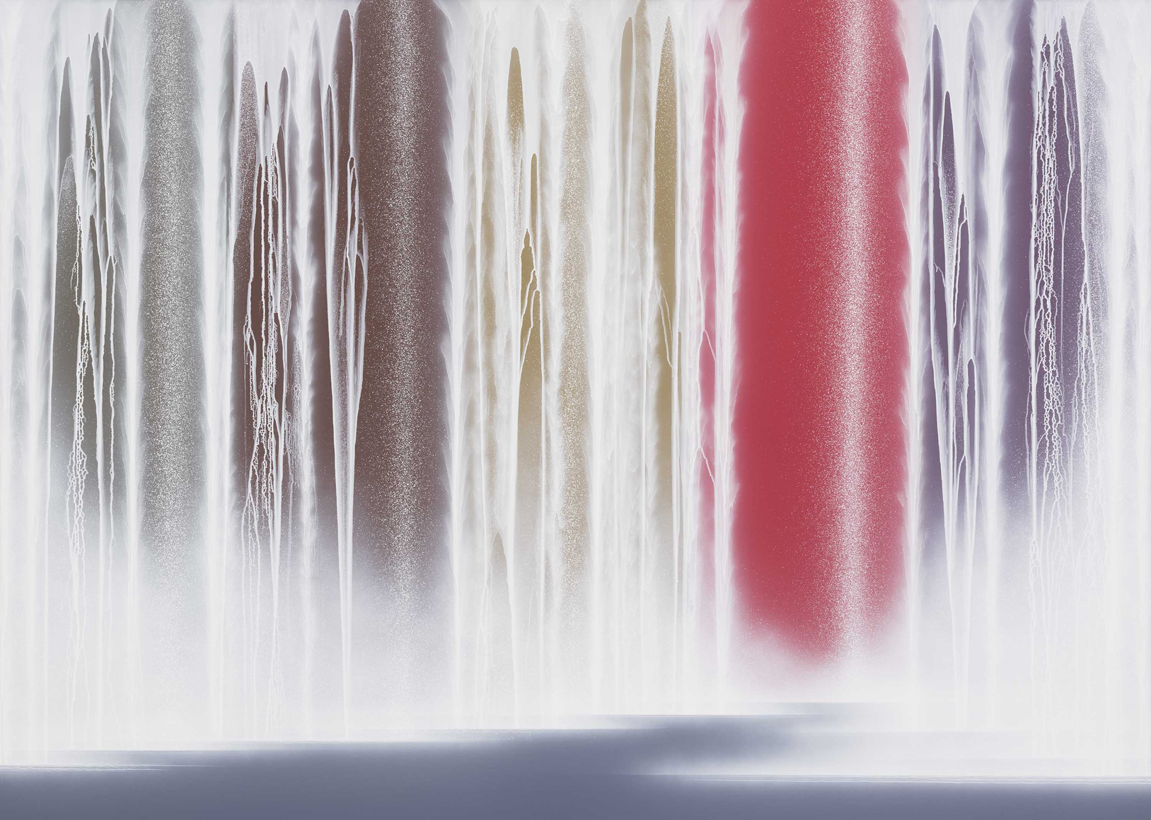Hiroshi Senju, Waterfall on Colors, 2025, pigments on Japanese mulberry paper mounted on board, 63.8 x 89.5 inches/162 x 227 cm