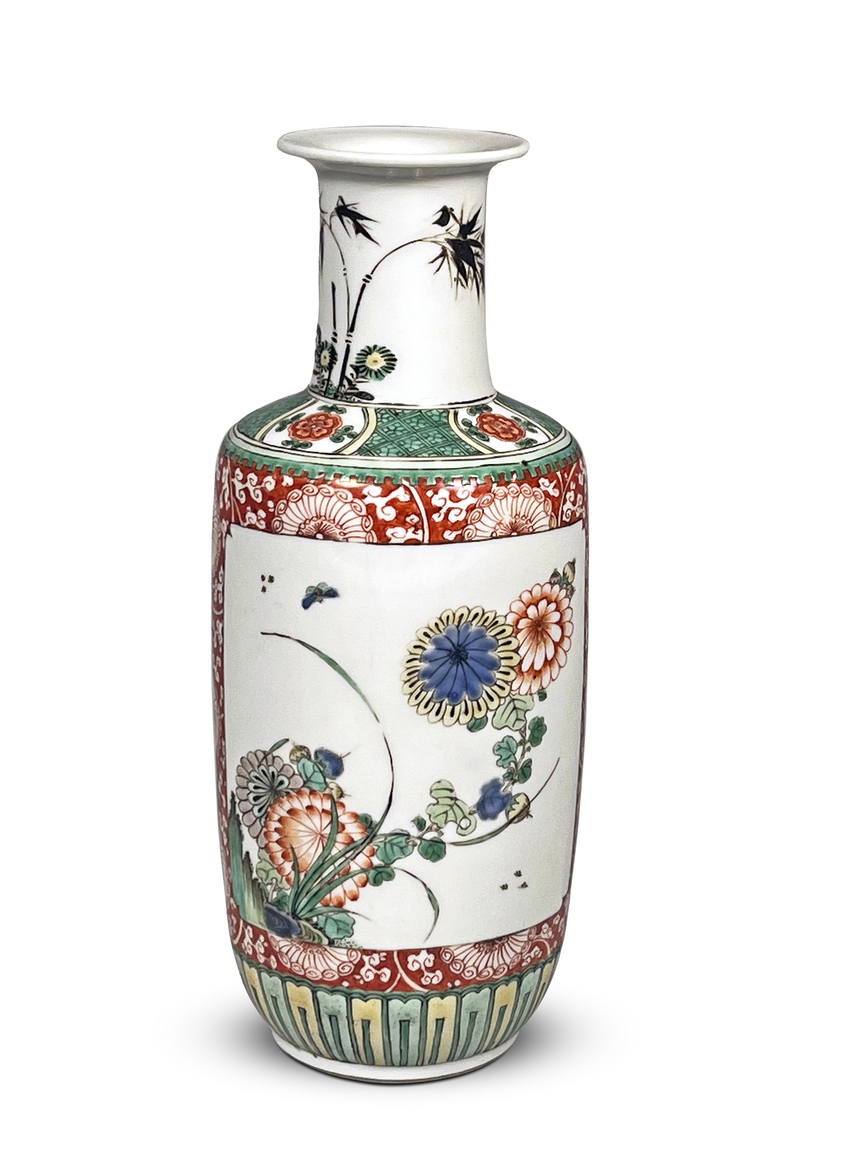 Chinese Famille Verte Porcelain Cabinet Rouleau Vase