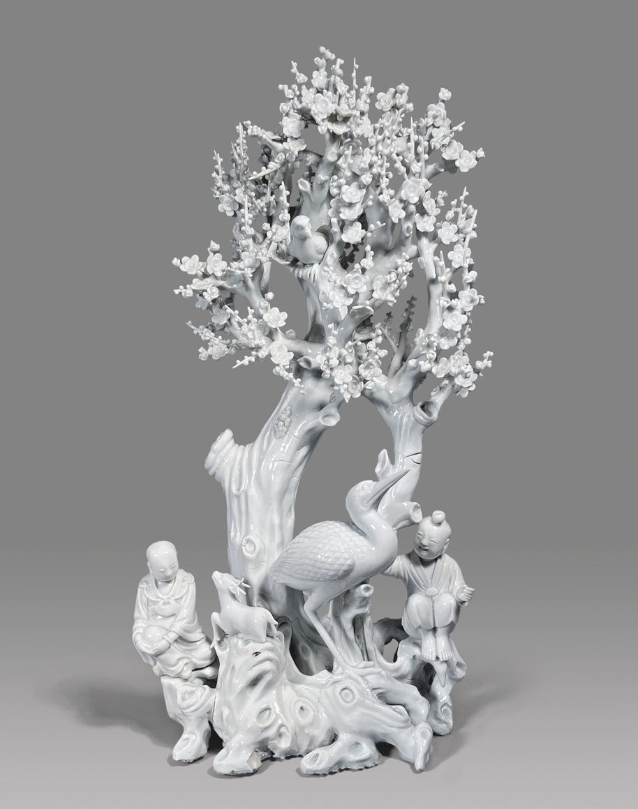 Very Rare and Fine Blanc de Chine Porcelain Tree with Figures