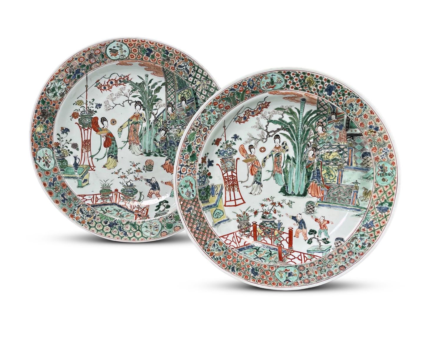 Pair of Chinese Famille Verte Porcelain Plates
