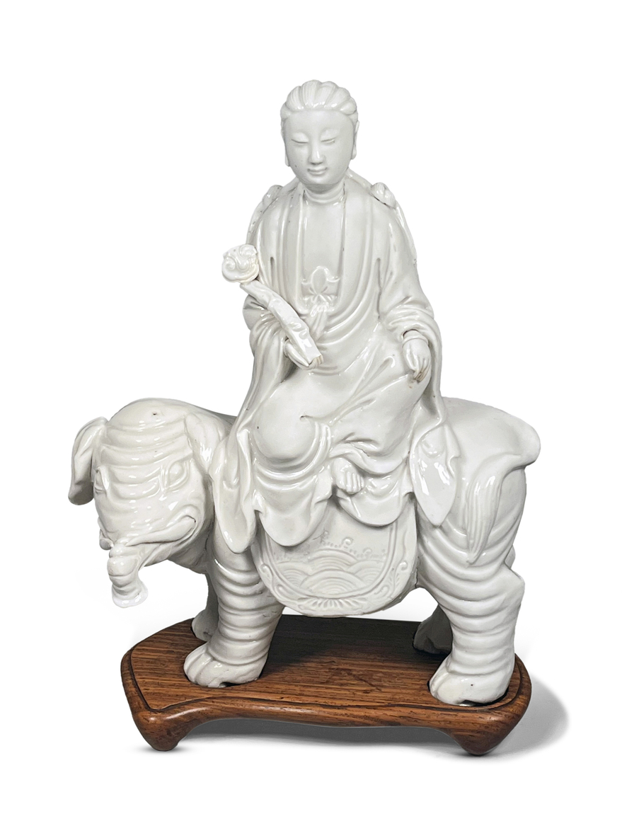 Blanc de Chine Porcelain Figure of Guanyin Riding upon an Elephant