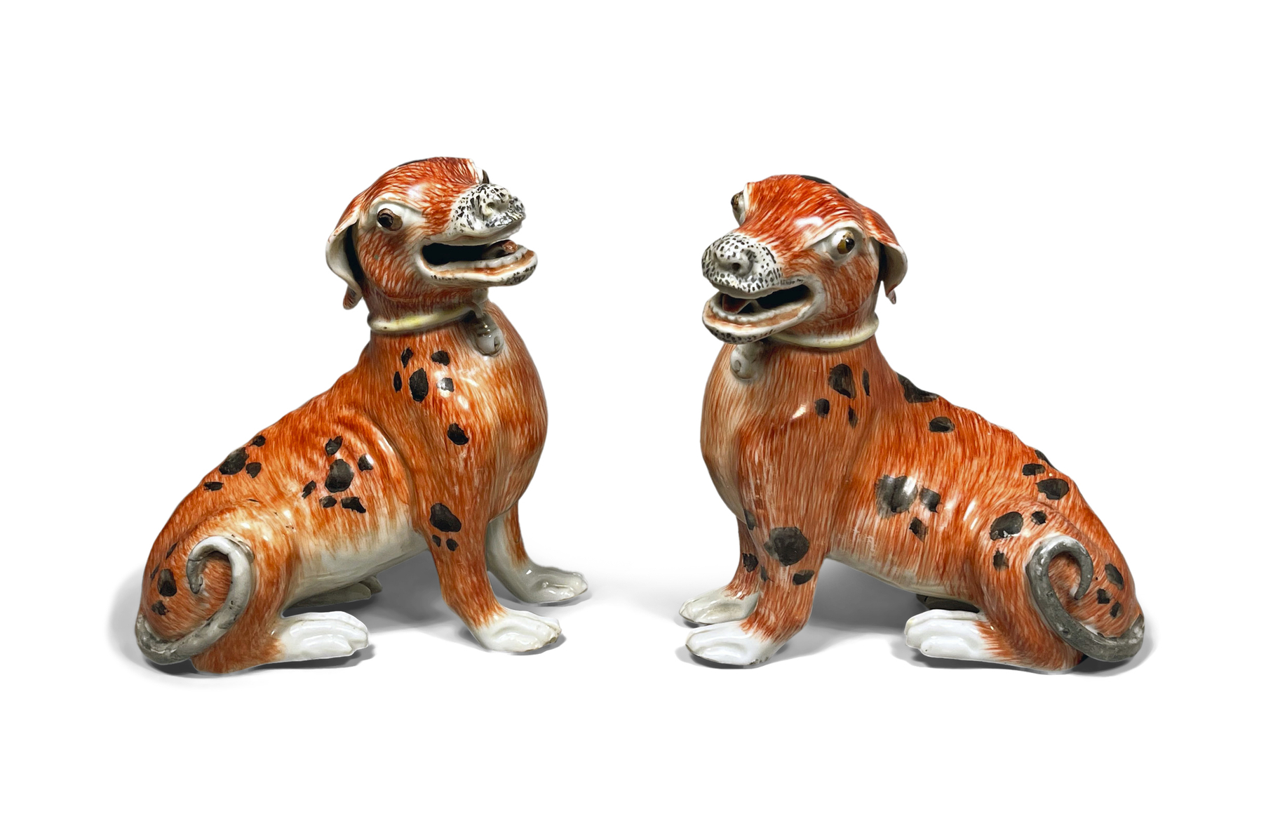 Pair of Chinese Spotted Red Porcelain Dogs