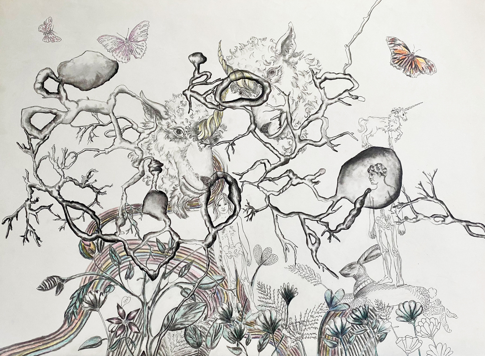 Drawing of woman with flowers