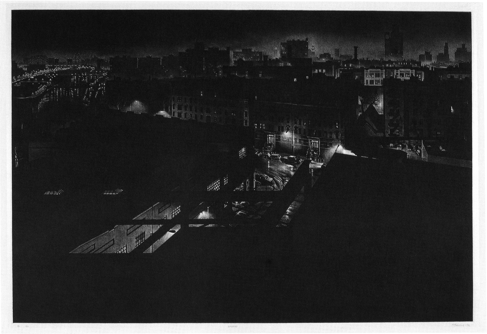 Craig McPherson, Girders, 1986, mezzotint, 24 1/2 x 36 inches, Edition 12/90