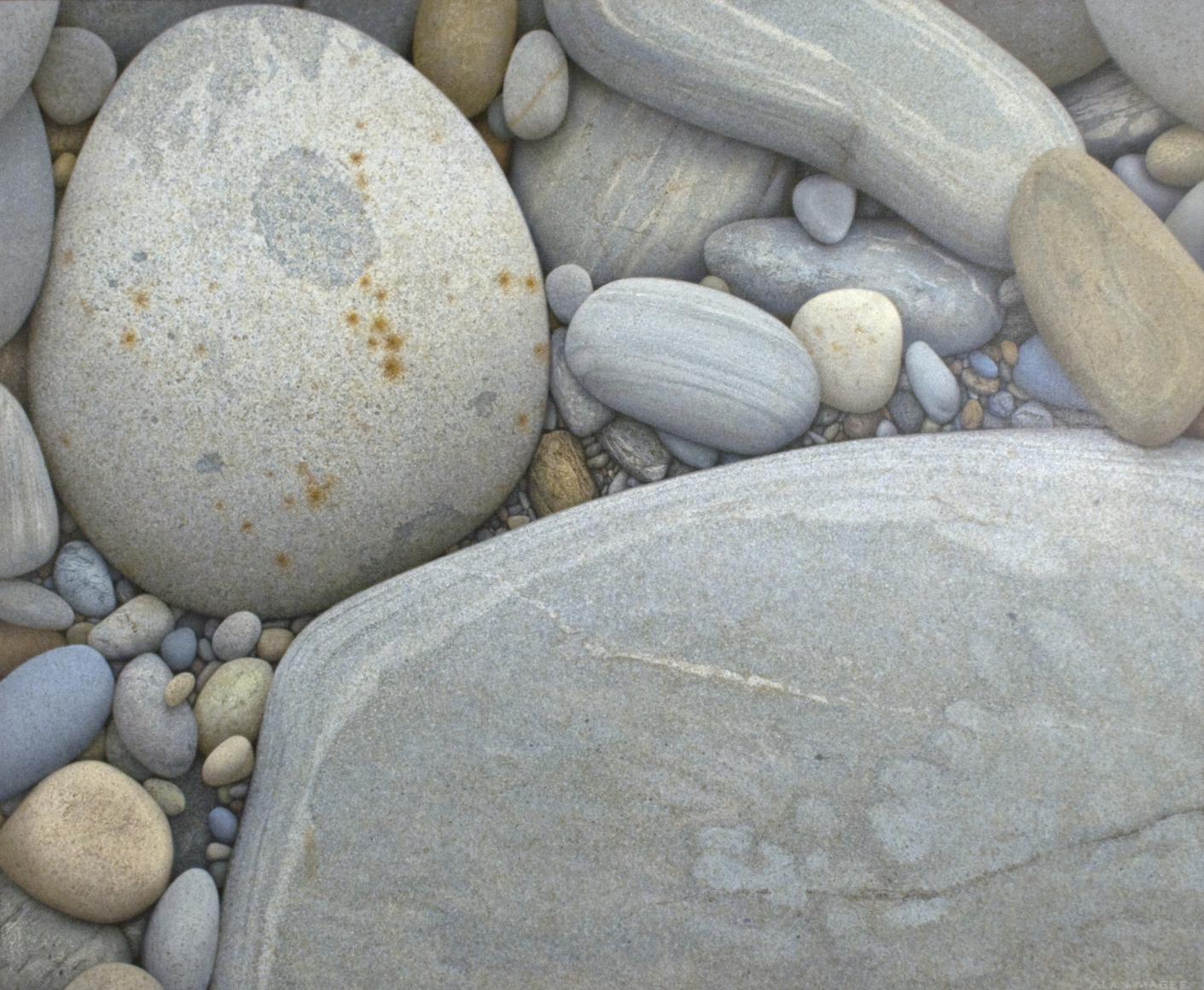 Beach Stones (SOLD), 1980, acrylic on canvas, 36 x 43 3/4 inches