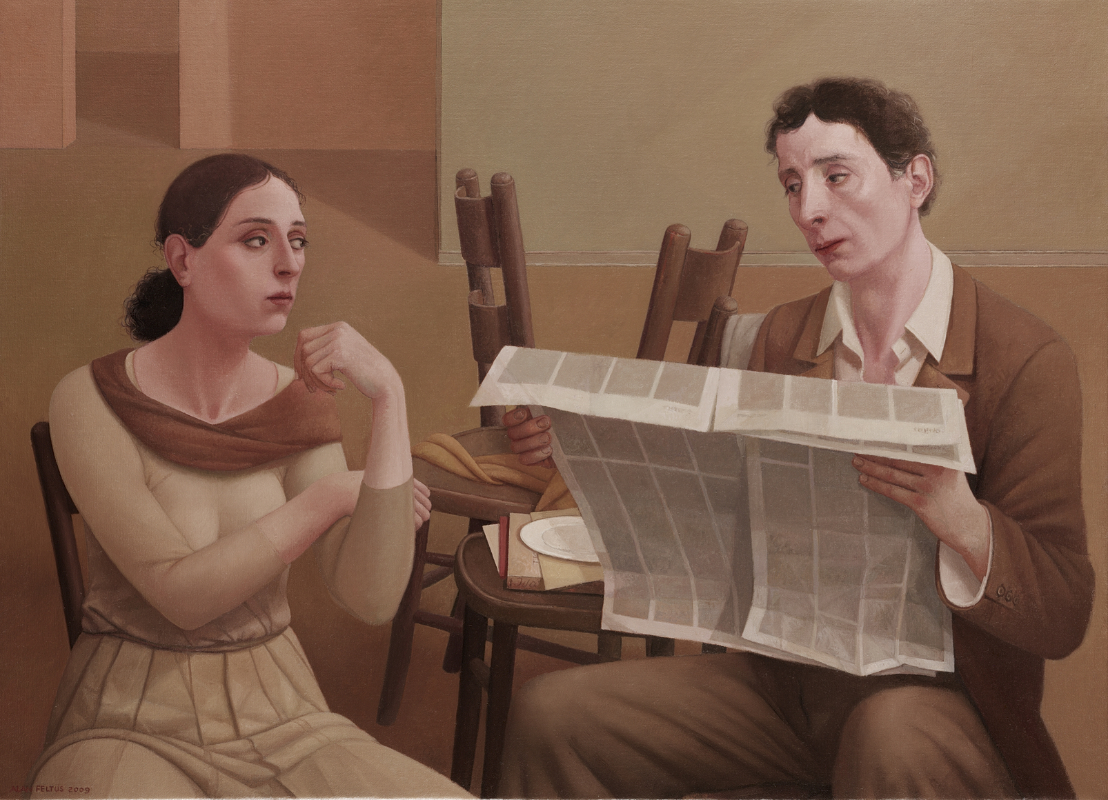 alan feltus, ll Giornale, 2009, oil on canvas, 31 1/2 x 43 1/4 inches