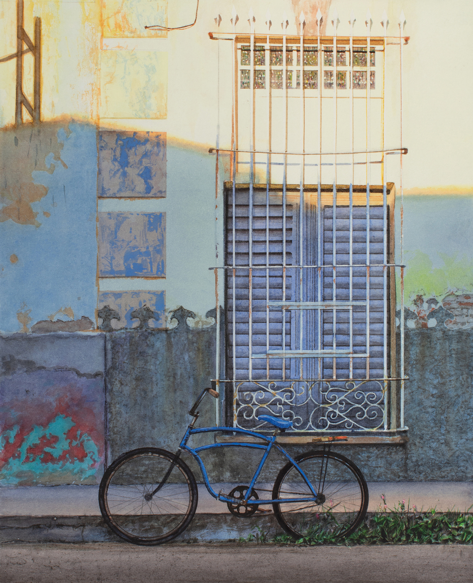 Rance Jones, Blue Bicycle, 2024, watercolor on paper, 14 x 11 inches