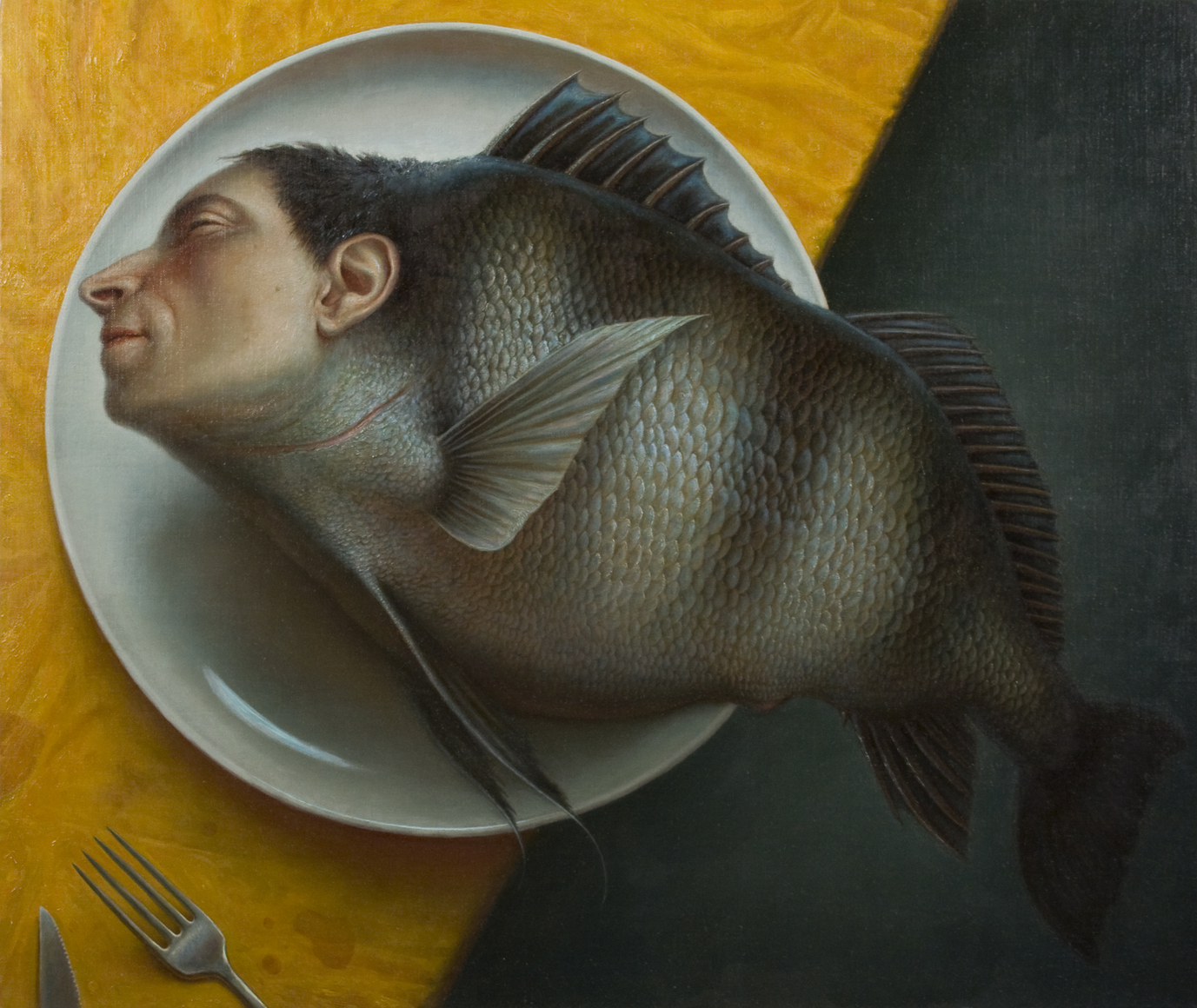 Virtues: Sacrifice [Robert Palumbo] (SOLD), 2012-2013, oil on linen on dibond, 25 x 30 inches