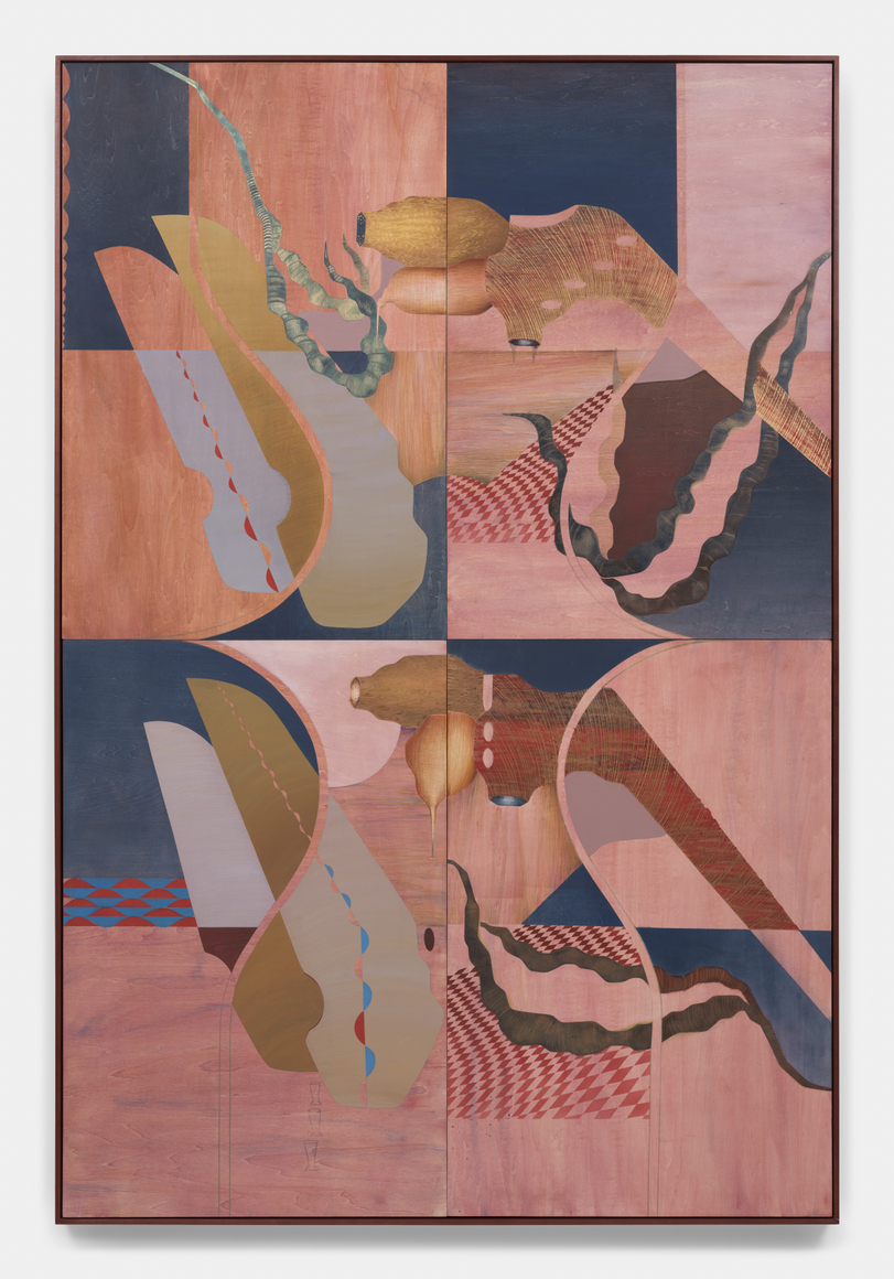 Maryam Hoseini, Circular Fracture, 2026, Oil, acrylic, ink and color pencil on wood panel