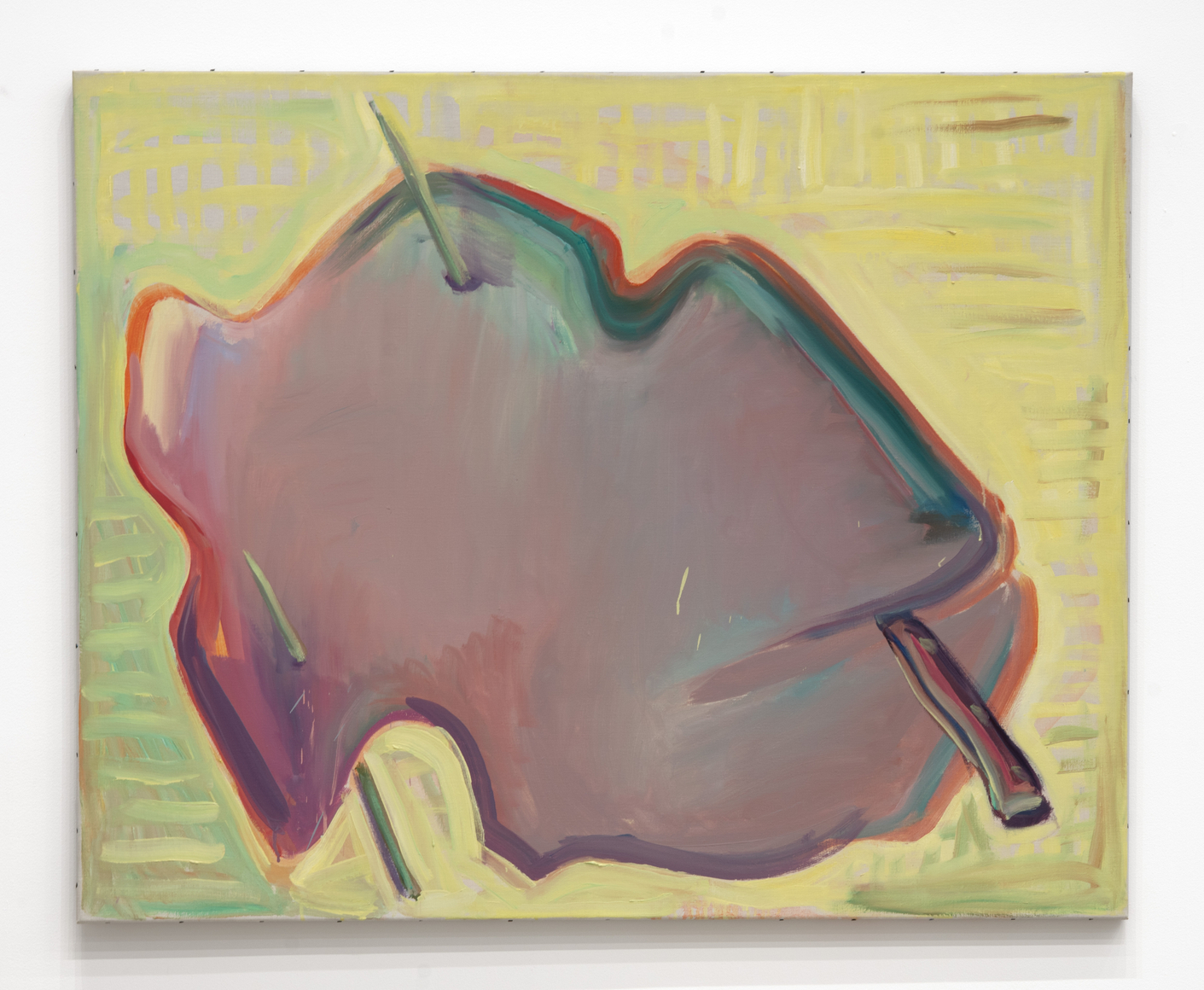 Maria Lassnig, Gelbes Bild mit Messer (Yellow Picture with Knife), 1988-1989