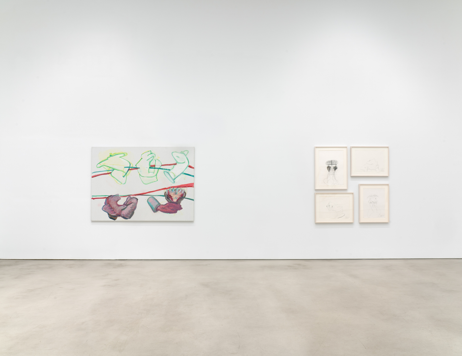 Installation view, Maria Lassnig, Petzel, 2026. &copy; Maria Lassnig Foundation. Courtesy of the artist and Petzel.&nbsp;