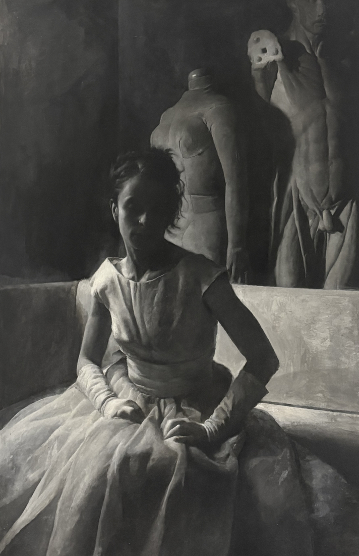 Michael Grimaldi, Trifecta, 2025, Mixed media on canvas, 56 x 36 in