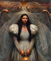 Steven Assael, Bride with Lantern, 2014, oil on canvas, 72 x 60 inches
