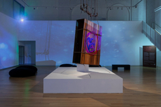 Installation view of Nicholas Galanin's A&aacute;ni y&eacute;i xat duwas&aacute;akw (I am called Land), 2025, MassArt Art Museum, Boston, MA, 2025