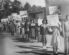 NAACP youth and student members marching with signs protesting Texas segregation laws, Houston, Texas, 1947. (Courtesy Library of Congress).