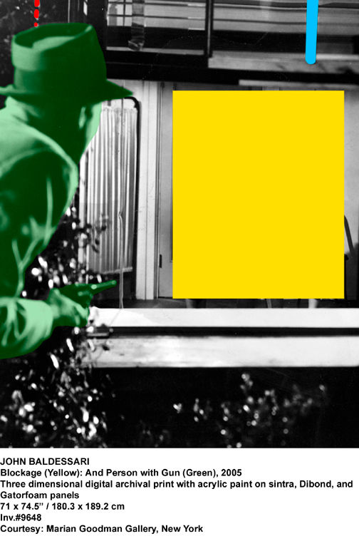 John Baldessari, Blockage (Yellow): And Person with Gun (Green), 2005