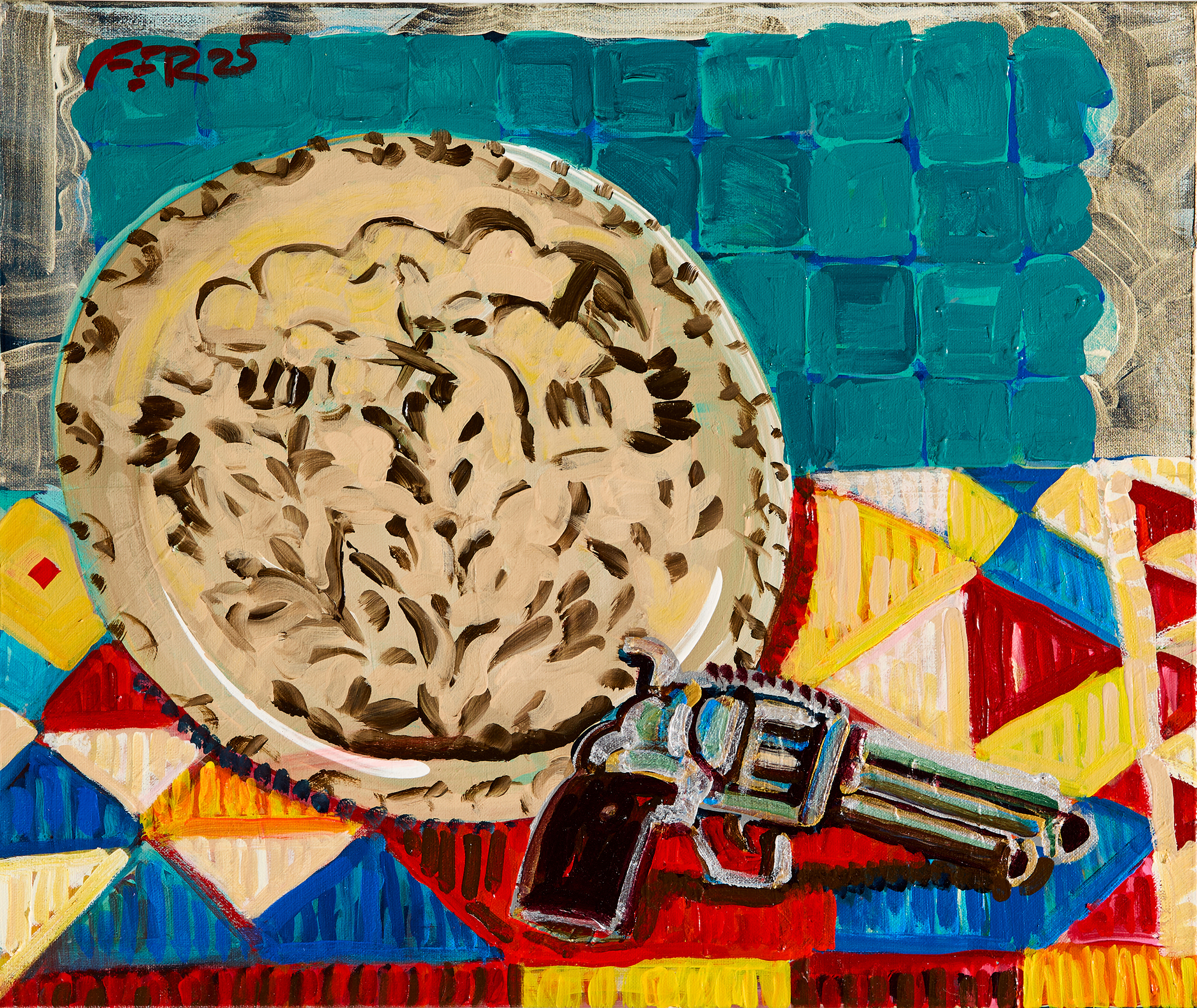 Frank Romero Six Gun and Mexican Platter, 2025