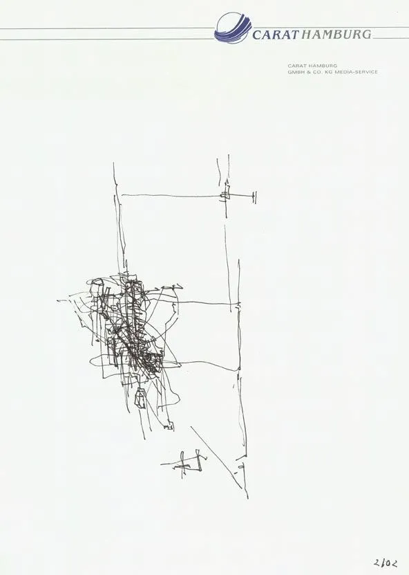 Peter Piller o.T. (Raumsituation Chaos Dreieck), 2002 Ink on paper 29.7 x 21 cm 11.69 x 8.27 inches