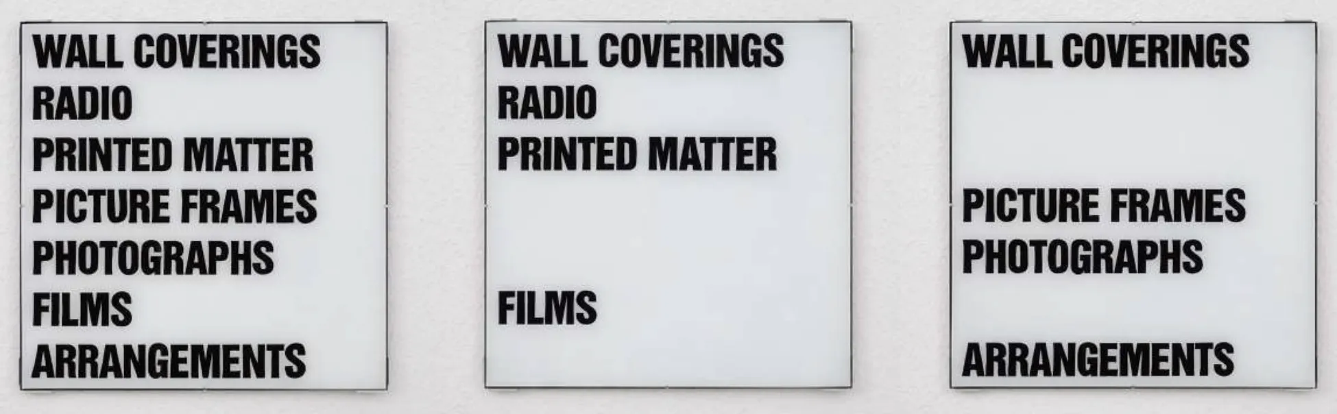 Christopher Williams Untitled (Provisional Prop), 2021 Enamel paint, glass, aluminum and felt Three parts Each 57 x 57 cm / 22.5 x 22.5 inches Edition of 6