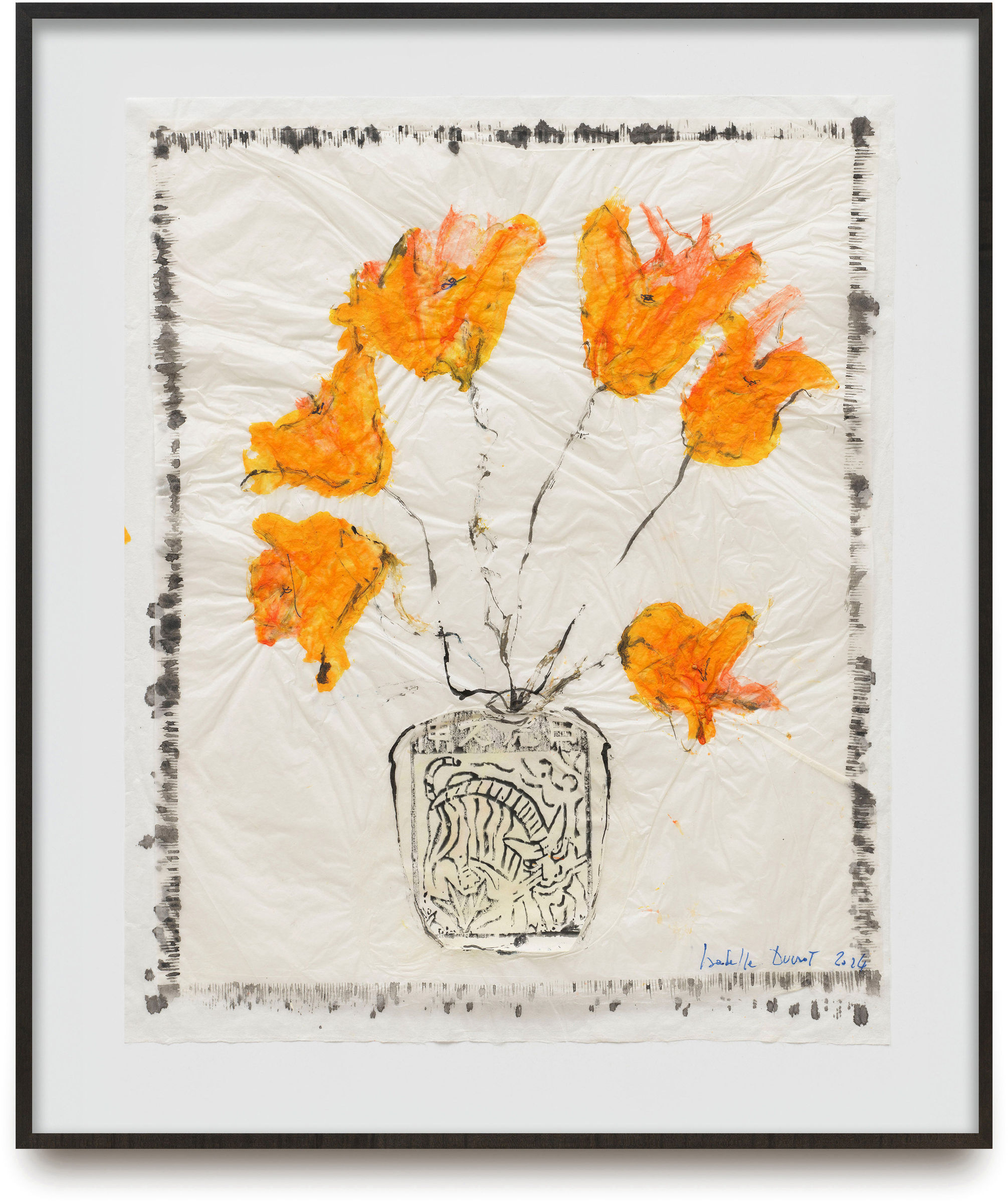 Isabella Ducrot Trembling Orange Flowers, 2024 Pigments, ink and collage on paper Signed and dated recto Paper dimensions: 51 x 42 cm / 20.1 x 16.5 inches Framed dimensions: 49.5 x 59 cm / 19.5 x 23.2 inches