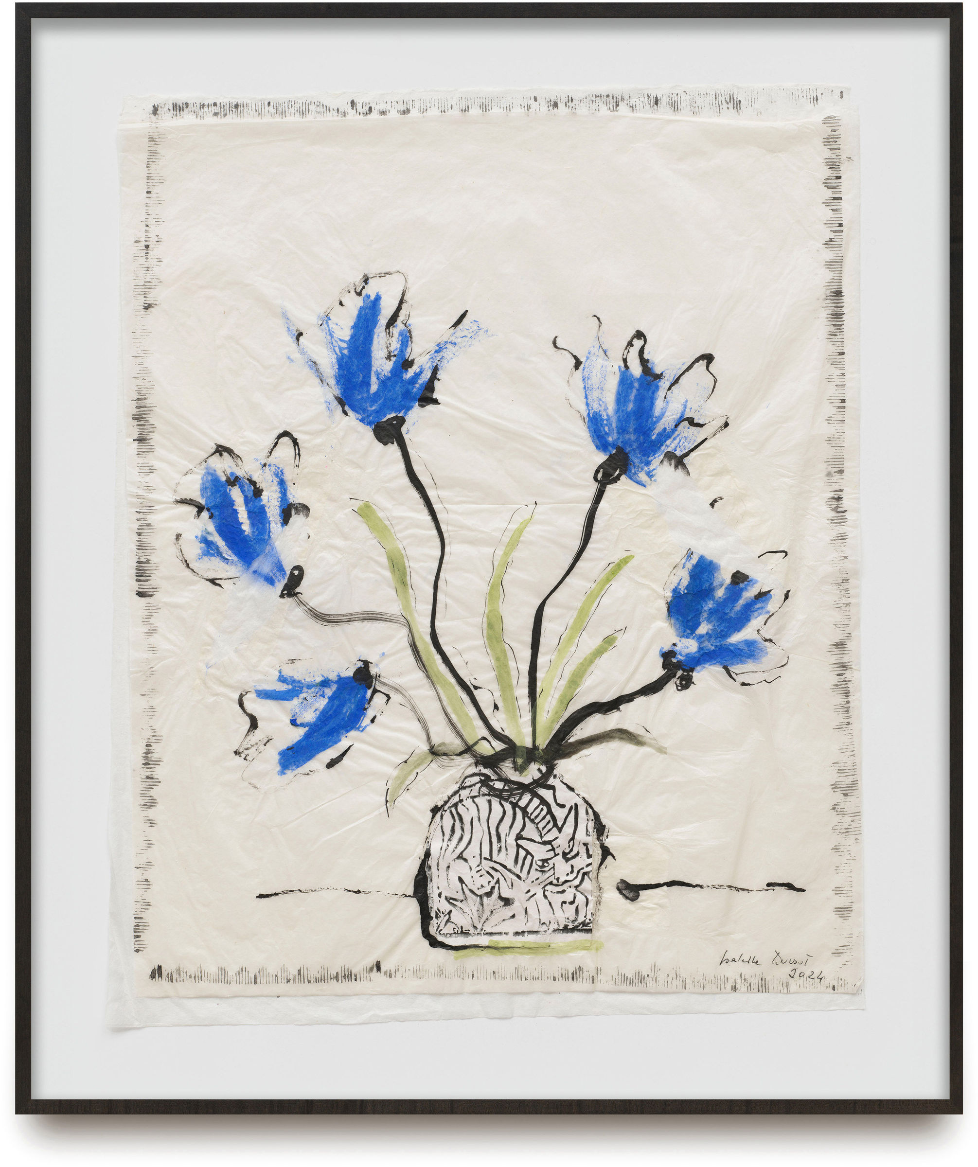 Isabella Ducrot Trembling Blue Flowers III, 2024 Pigments, ink and collage on paper Signed and dated recto Paper dimensions: 51 x 41 cm / 20.1 x 16.1 inches Framed dimensions: 57.1 x 48 cm / 22.5 x 18.9 inches