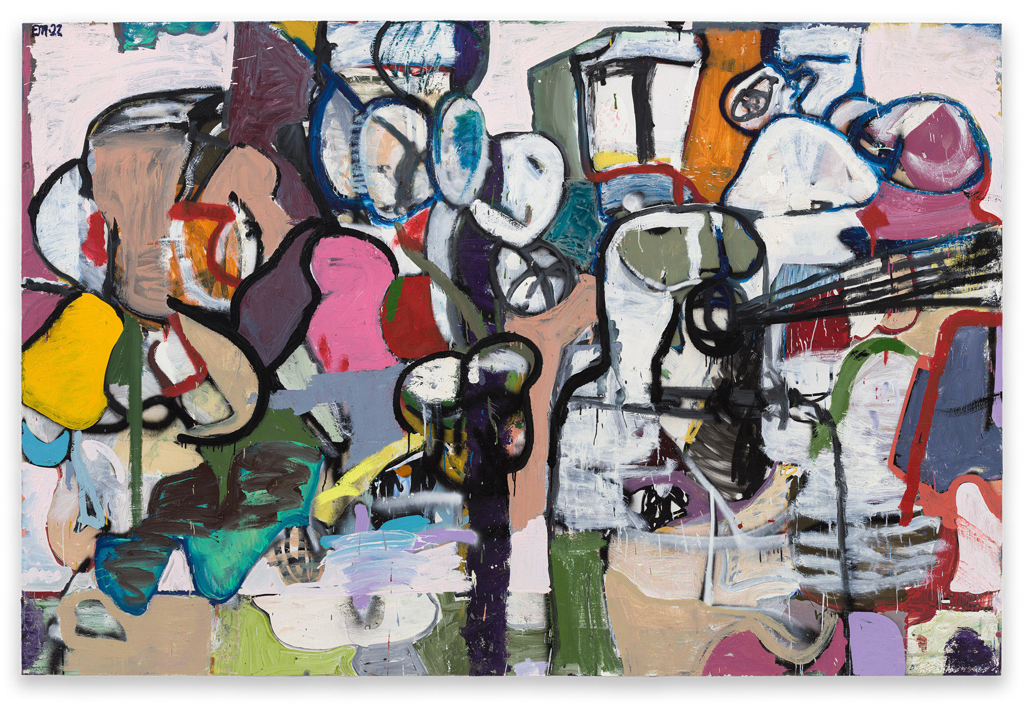 Eddie Martinez Supernature, 2022 Oil, acrylic and spray paint on canvas Signed and dated recto 182.9 x 274.3 cm 72 x 108 inches