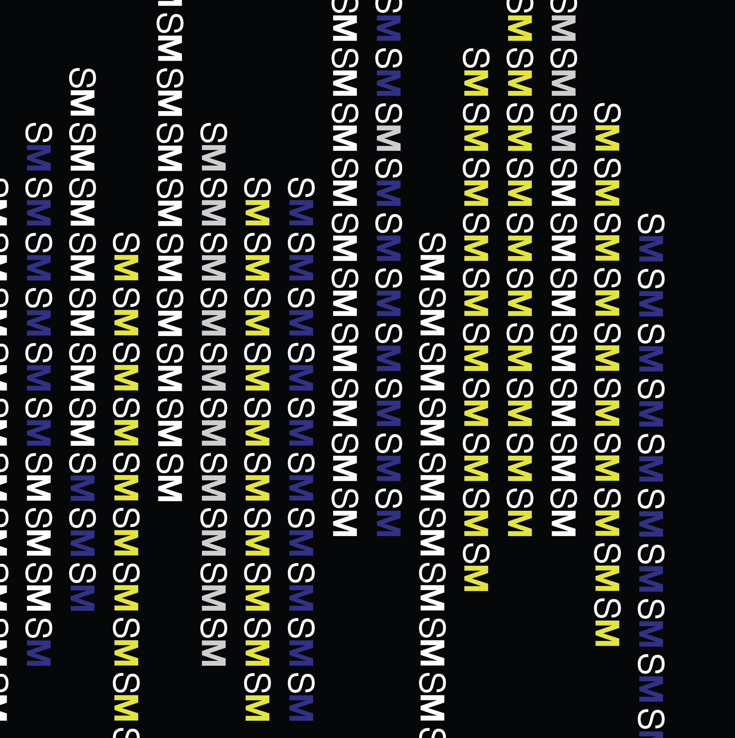 Sarah Morris SM Navy and Yellow [Initials], 2011 Household gloss paint on canvas 48.03 x 48.03 inches 122 x 122 cm