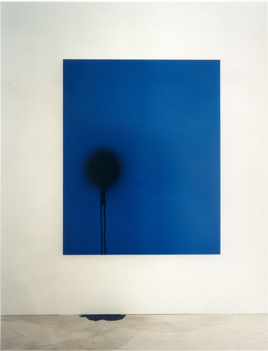 Stephen Prina, 5 parts:PUSH COMES TO LOVE: Bright BluePUSH COMES TO LOVE: Untitled, 1999Photo screenprint with acrylic and acrylic enamel on canvas350 ml of spray paintdimensions variable151 x 121 cmPUSH COMES TO LOVE: Golden Yellow, 1999Photo screenprint with acrylic a