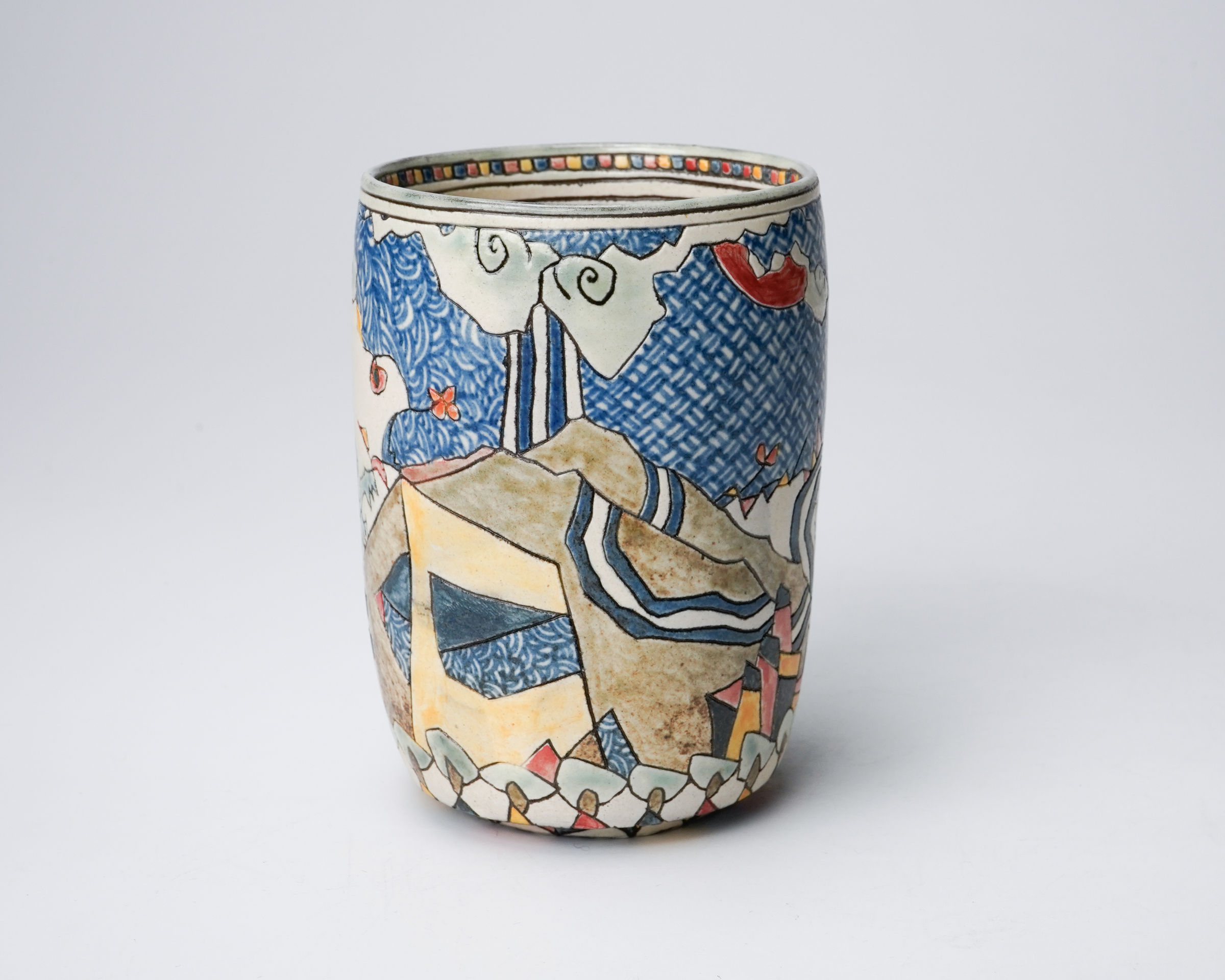 KOMAGO Tetsutarou 小孫哲太郎, No.22 Polychrome Yunomi with Carved