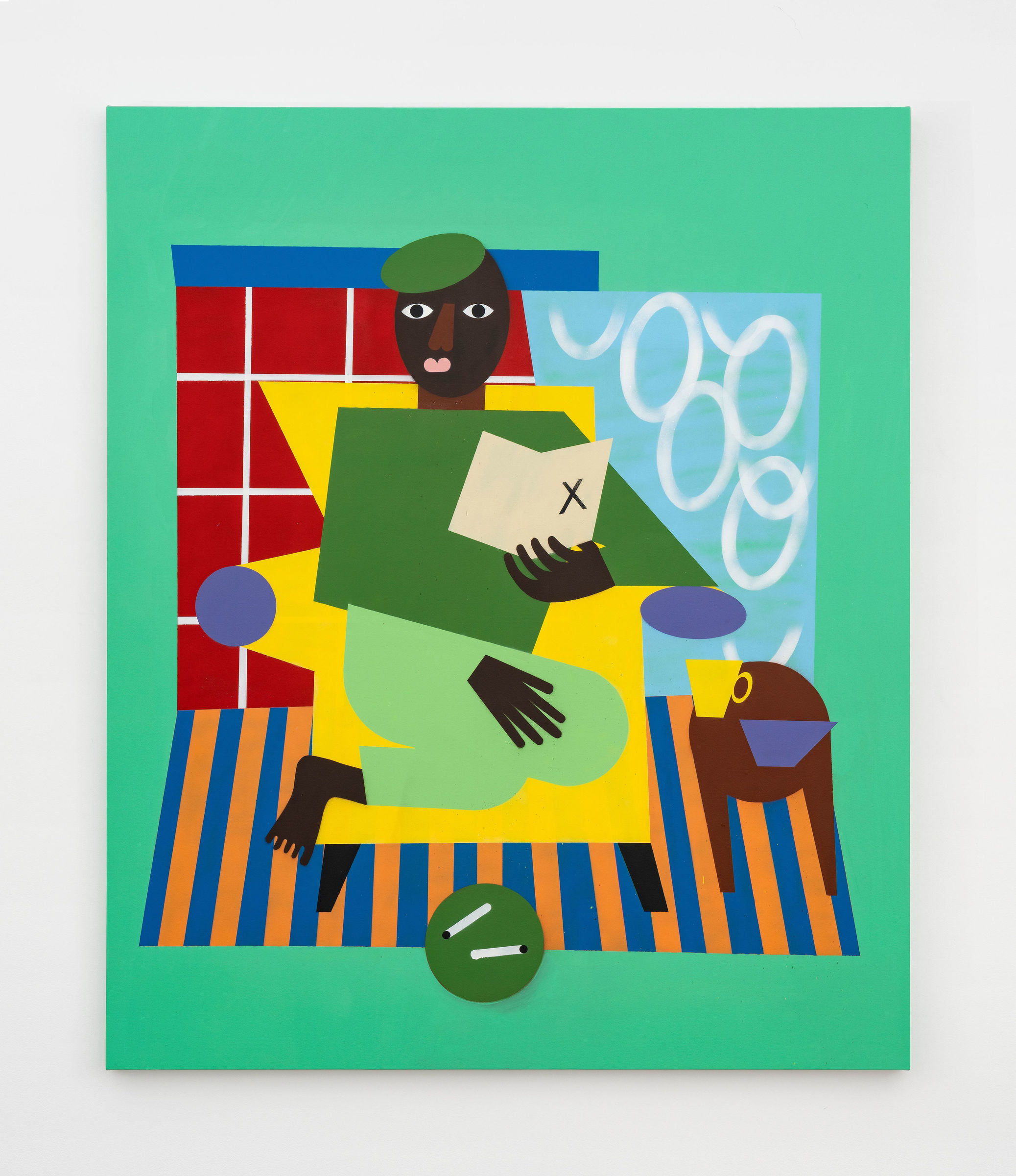 Booked and Busy, 2025 Acrylic and spray paint 72 x 60"