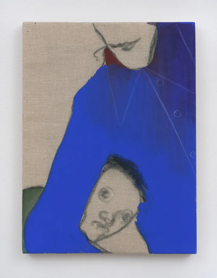 Sanya Kantarovsky, Blue Agency, 2015. Oil, pastel, watercolor, and oil stick on linen 16 x 12 inches (40.6 x 30.5 cm). The Rachofsky Collection