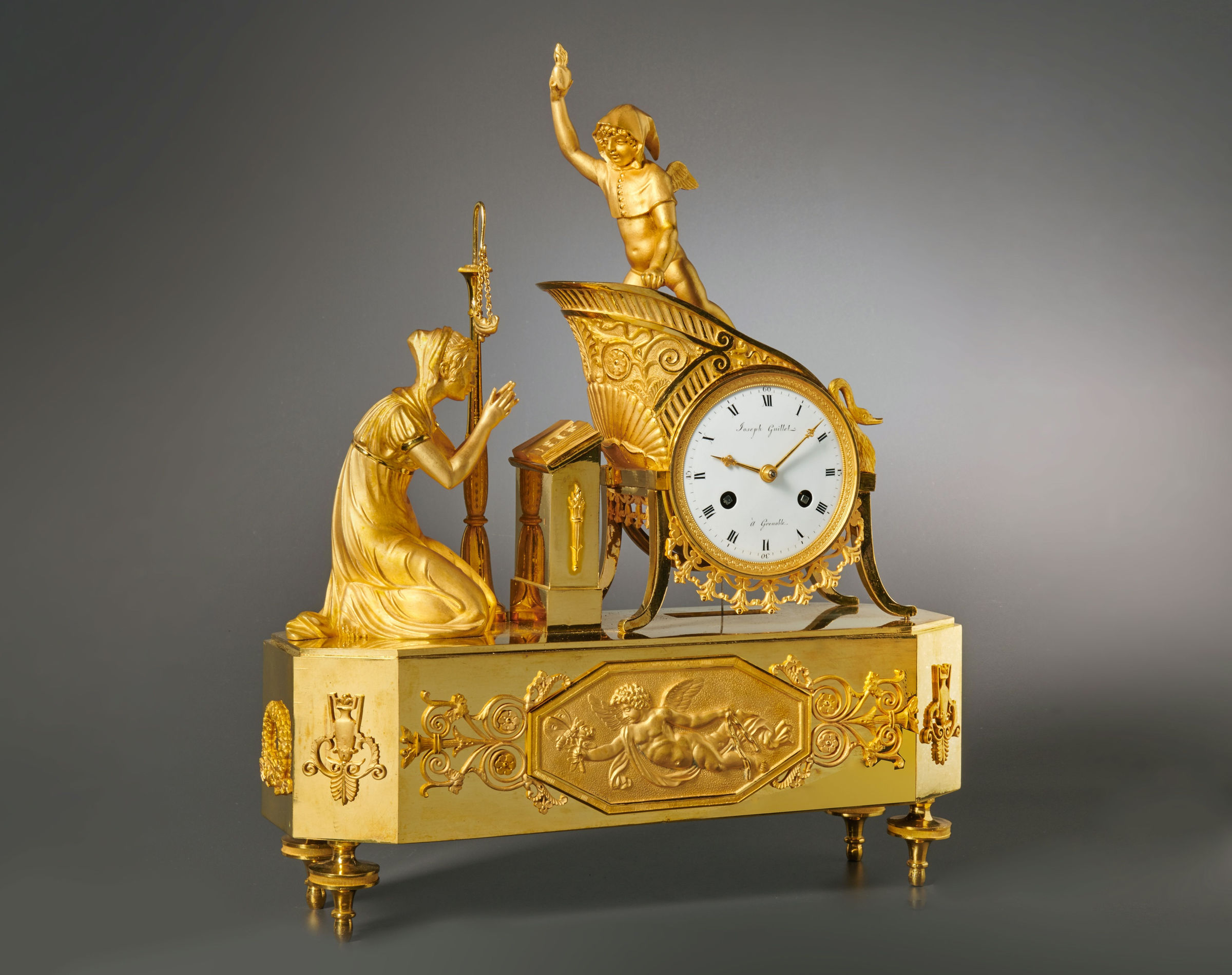 Joseph Guillet, A Charles X gilt bronze mantel clock by Joseph