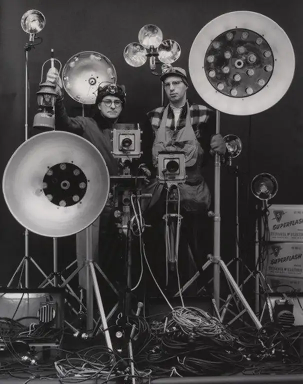 O. Winston Link and George Thom with Part of Equipment Used in making Night Scenes with Synchronizer Flash