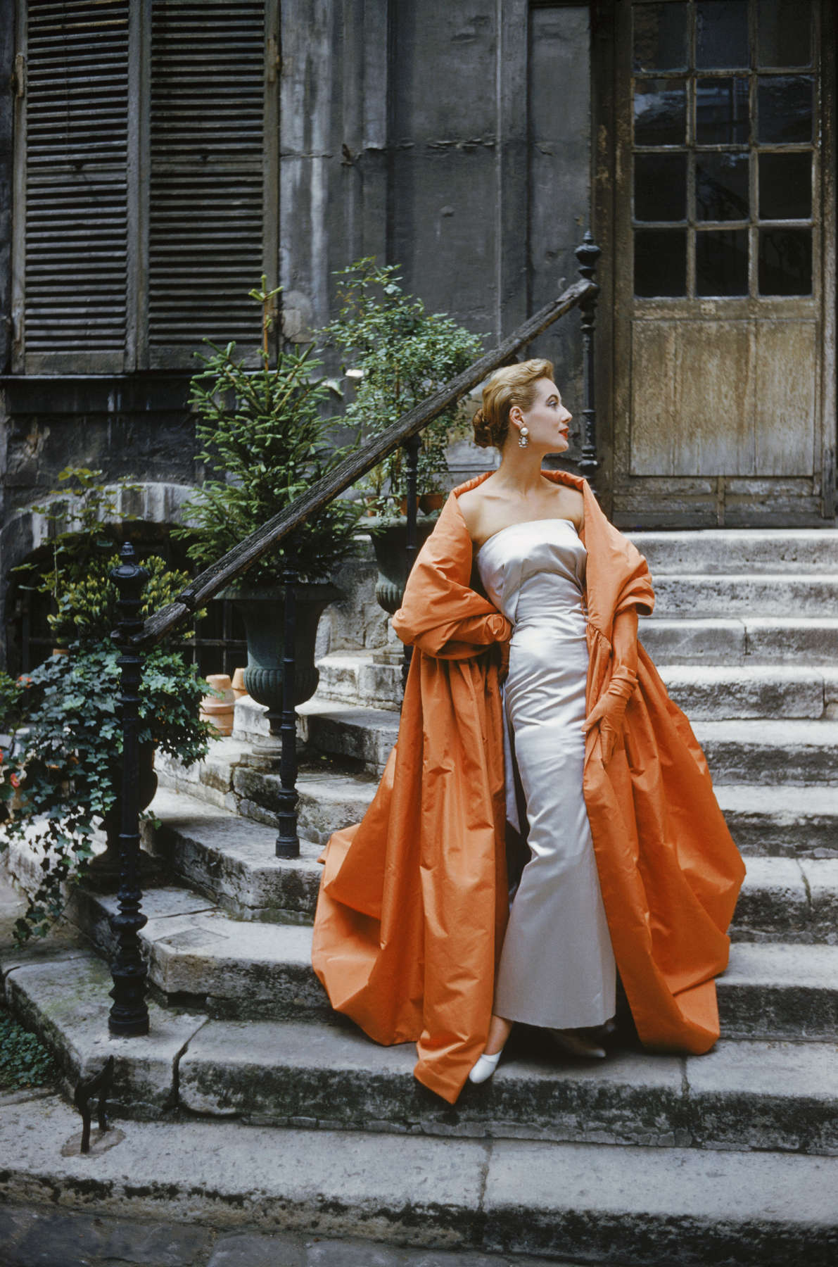 Model in Givenchy gown in a Paris Courtyard