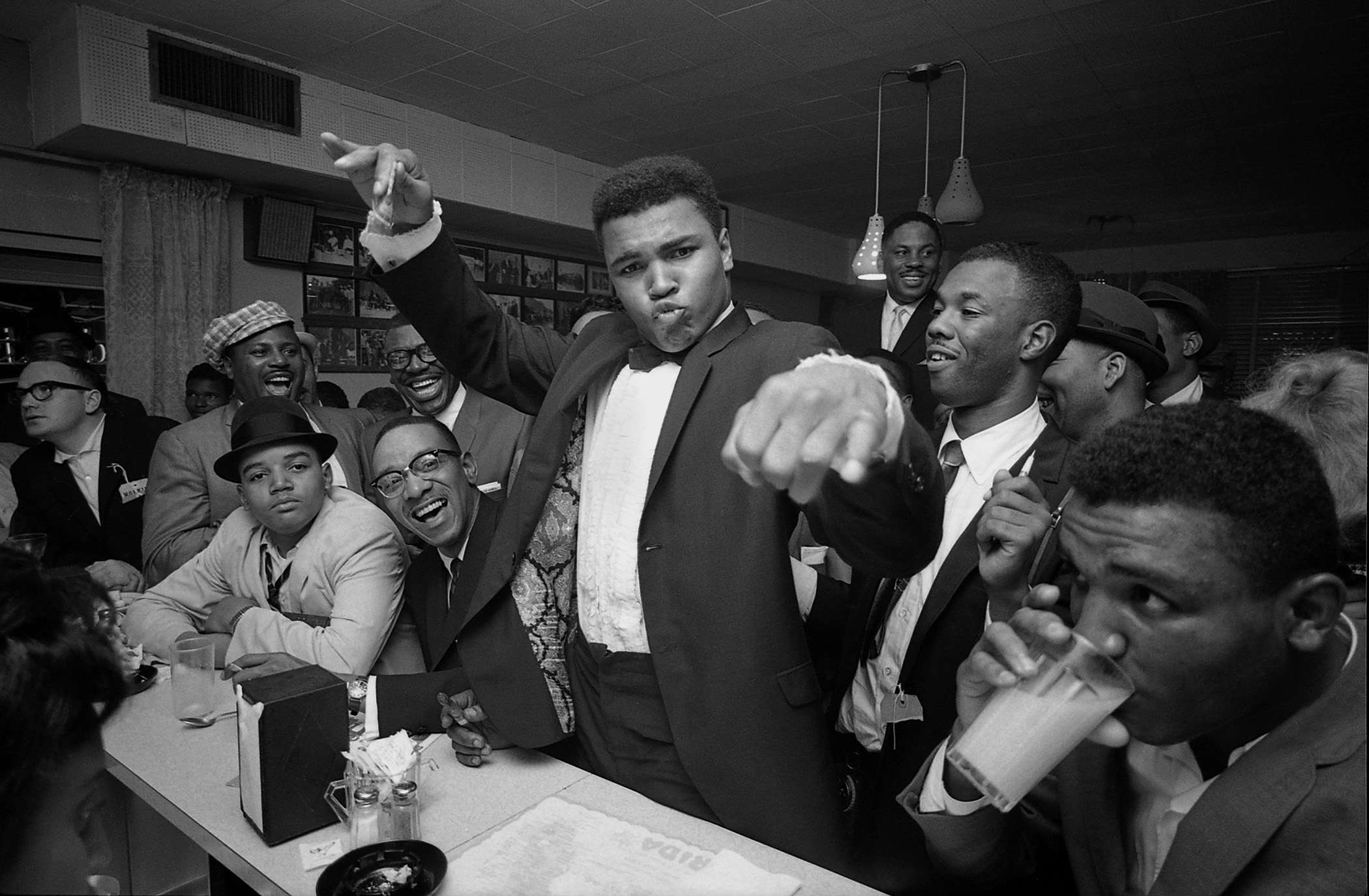 Cassius Clay (Muhammad Ali) victory party after he defeated Sonny Liston for the Heavyweight Championship, February