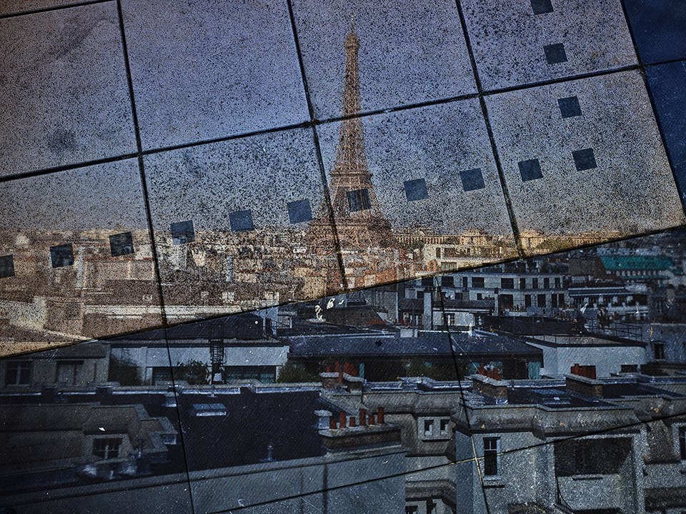 Tent-Camera Image on Ground: The Eiffel Tower on Terrace Floor, Paris, France
