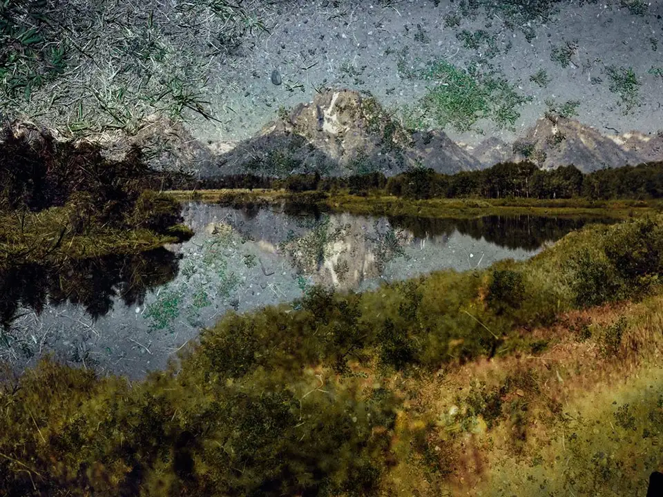 Tent-Camera Image on Ground: View of Mount Moran and the Snake River From  Oxbow Bend Grand Teton National Park Wyoming