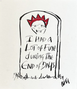 Anthony Haden-Guest. I Had a Lot of Fun During the End of Days. 2025. Ink and marker on paper. 7 x 8 in. Courtesy the artist and Freight+Volume Gallery.