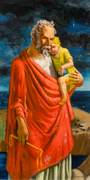 GEORGE MARINKO (1908&ndash;1989), "Old Man Holding Child," about 1935&ndash;42. Oil on Masonite, 14 x 7 1/2 in.